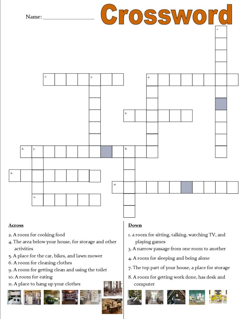 rooms in a house vocabulary crossword puzzle
