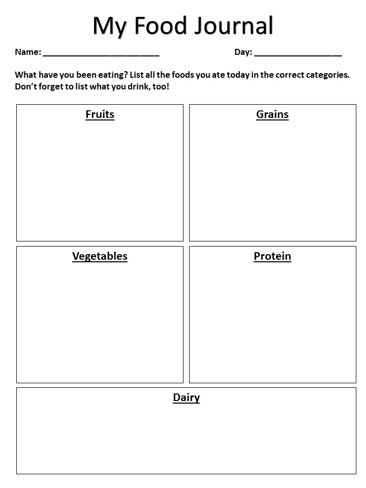 Food Journal template for Nutrition and Percents Mini-Unit